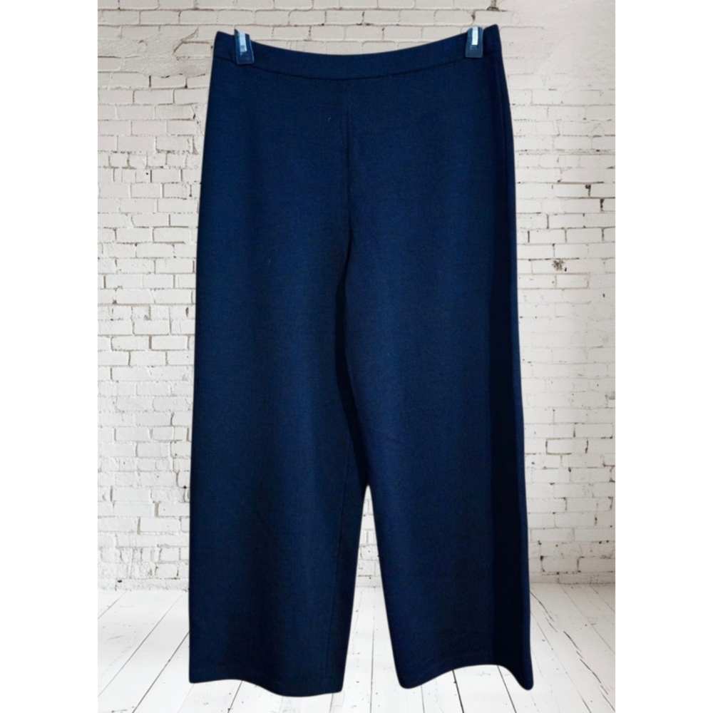 St John Caviar Pull On Wide Leg Cropped Pants Black Size 12
